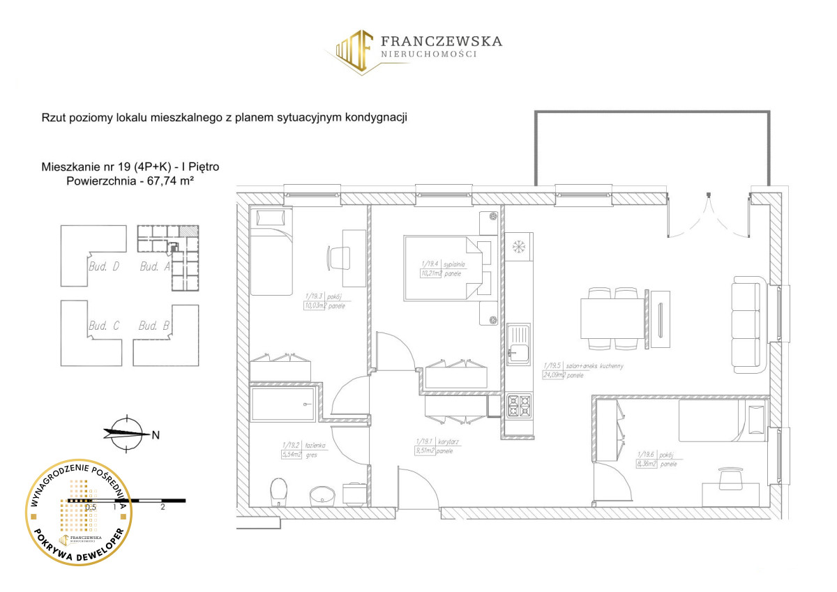 4 pokojowe mieszkanie z balkonem  Dominów
