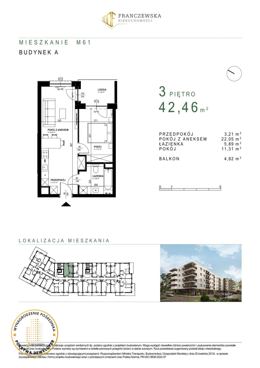 Mieszkanie deweloperskie o pow. 42,46m2 Czuby