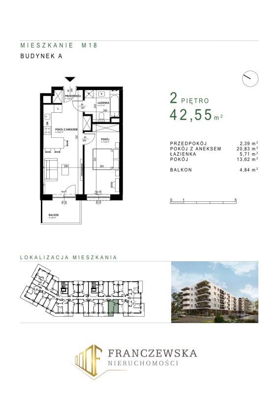 2-pokojowe mieszkanie na Węglinie 42,55m²