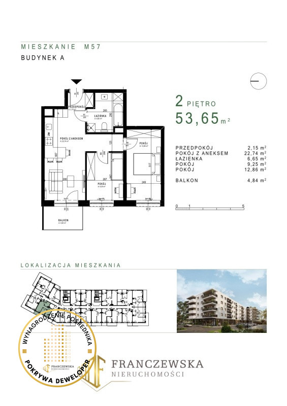 Mieszkanie deweloperskie o pow. 53,65 m2 Czuby
